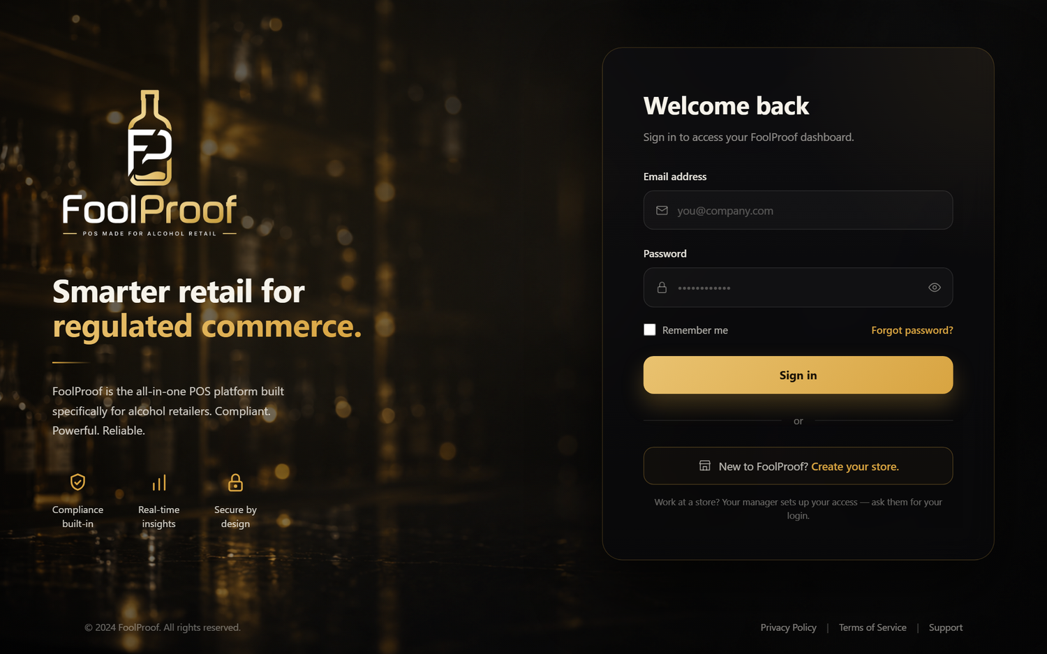 FoolProof merchant sign-in screen