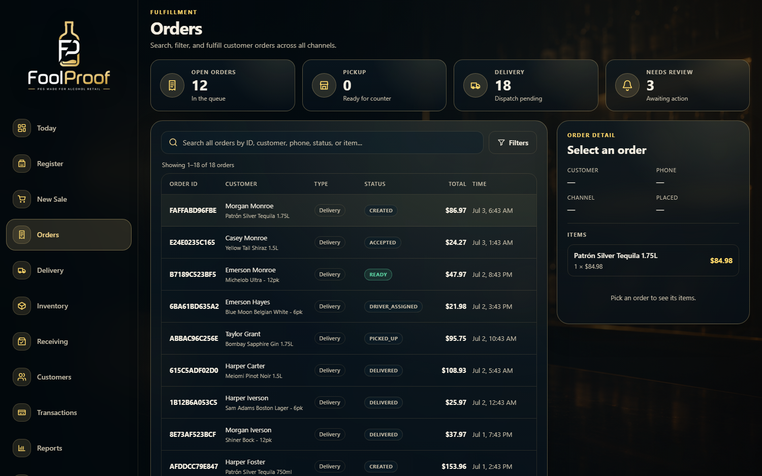 FoolProof Orders page